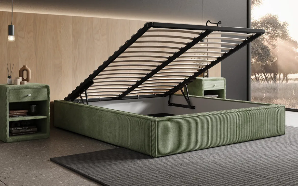 Designer Polsterbett Base mit Stauraum ohne Headboard in Cord
