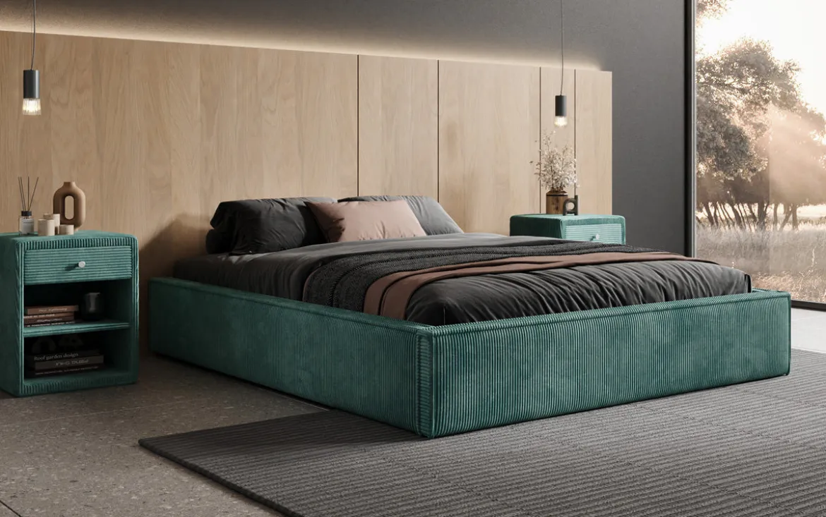 Designer Polsterbett Base mit Stauraum ohne Headboard in Cord