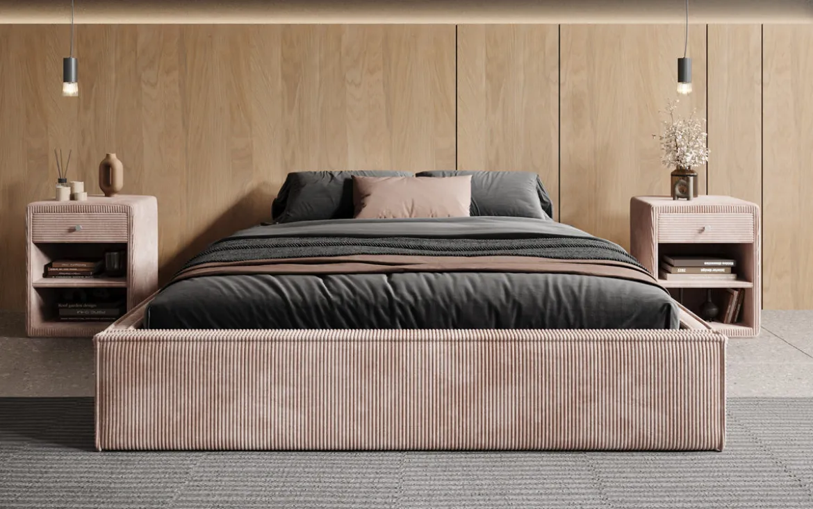Designer Polsterbett Base mit Stauraum ohne Headboard in Cord