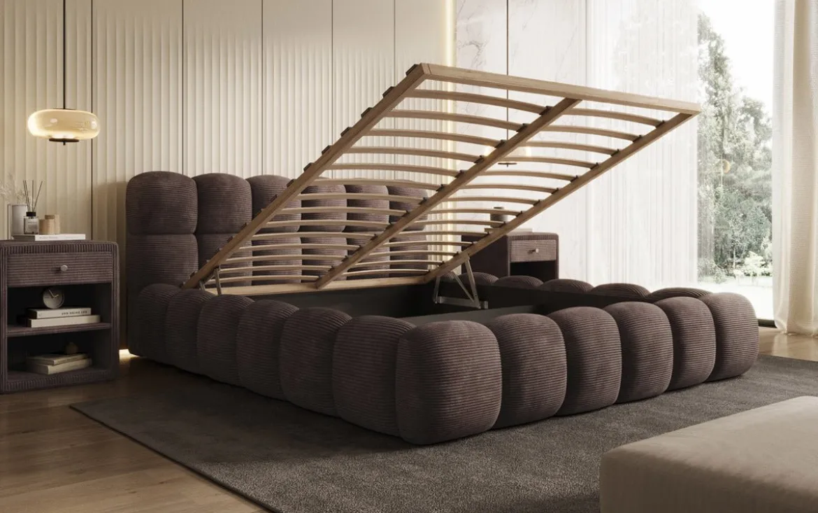 Designer Polsterbett Boston Cord mit Stauraum