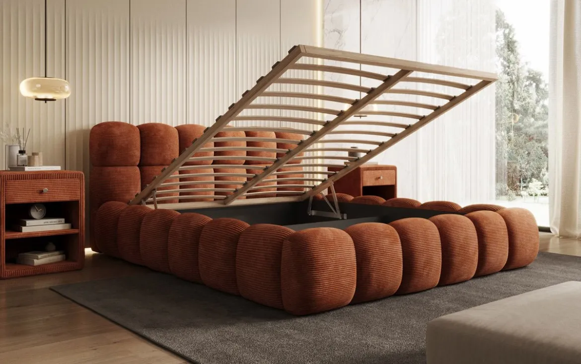 Designer Polsterbett Boston Cord mit Stauraum