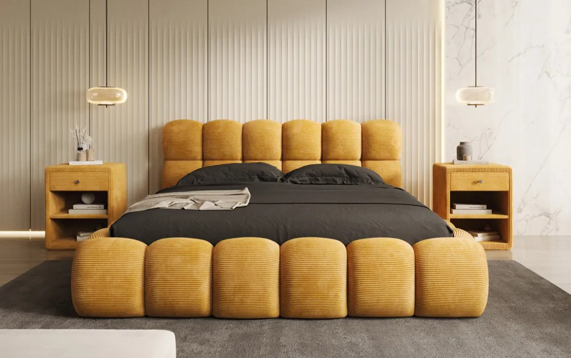Designer Polsterbett Boston Cord mit Stauraum