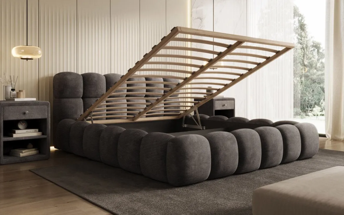 Designer Polsterbett Boston Cord mit Stauraum