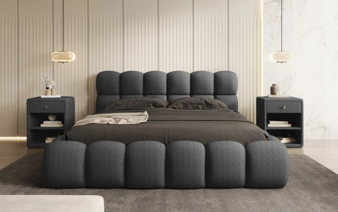 Designer Polsterbett Boston Bouclé mit Stauraum