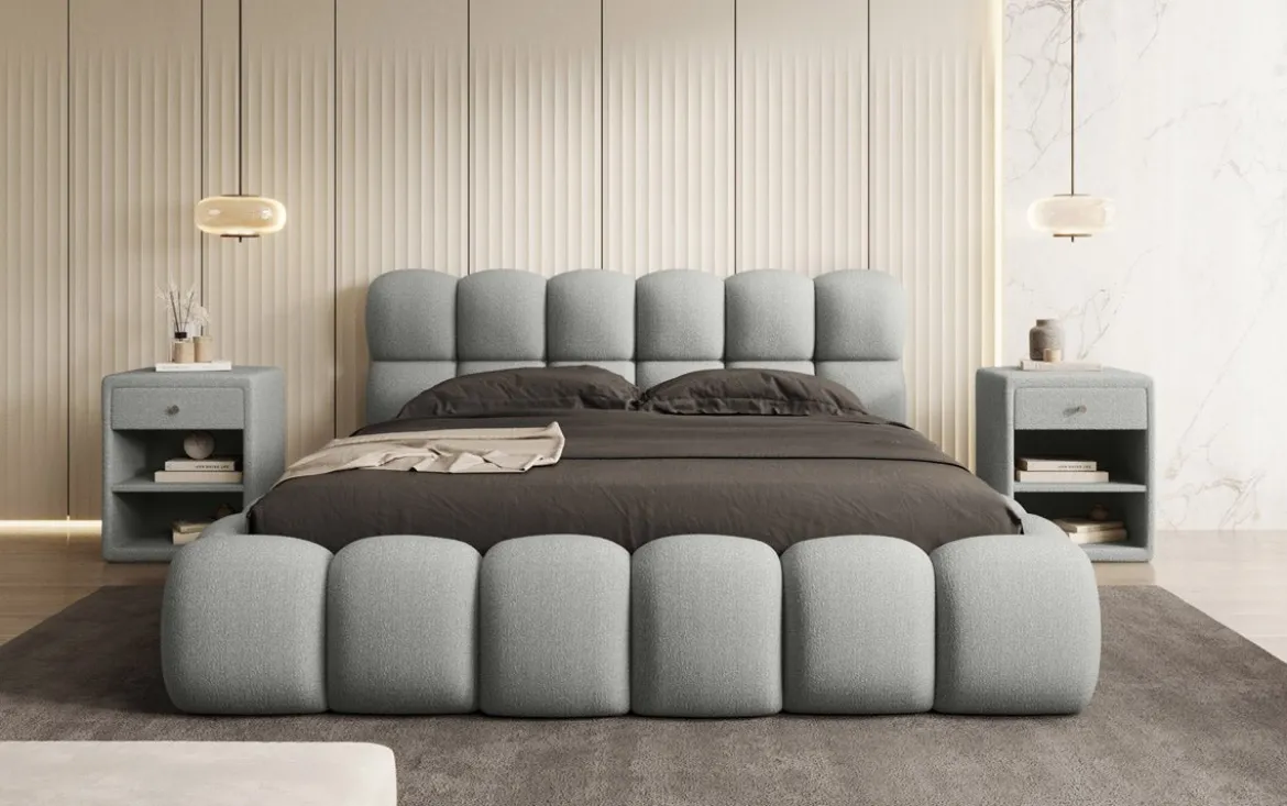 Designer Polsterbett Boston Bouclé mit Stauraum