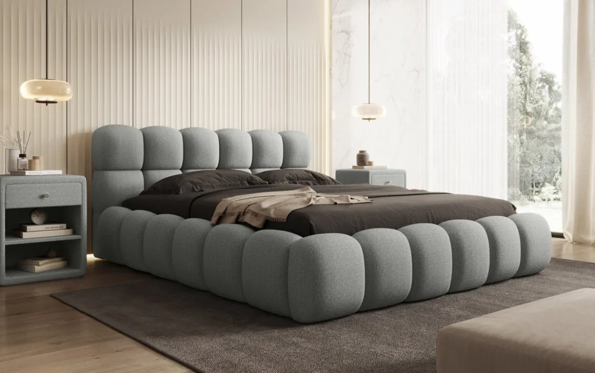 Designer Polsterbett Boston Bouclé mit Stauraum