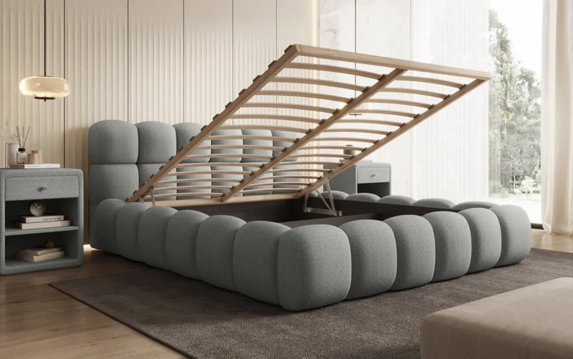 Designer Polsterbett Boston Bouclé mit Stauraum
