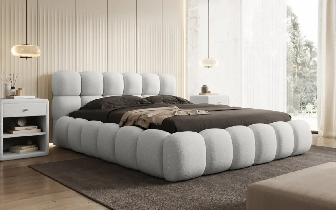 Designer Polsterbett Boston Bouclé mit Stauraum