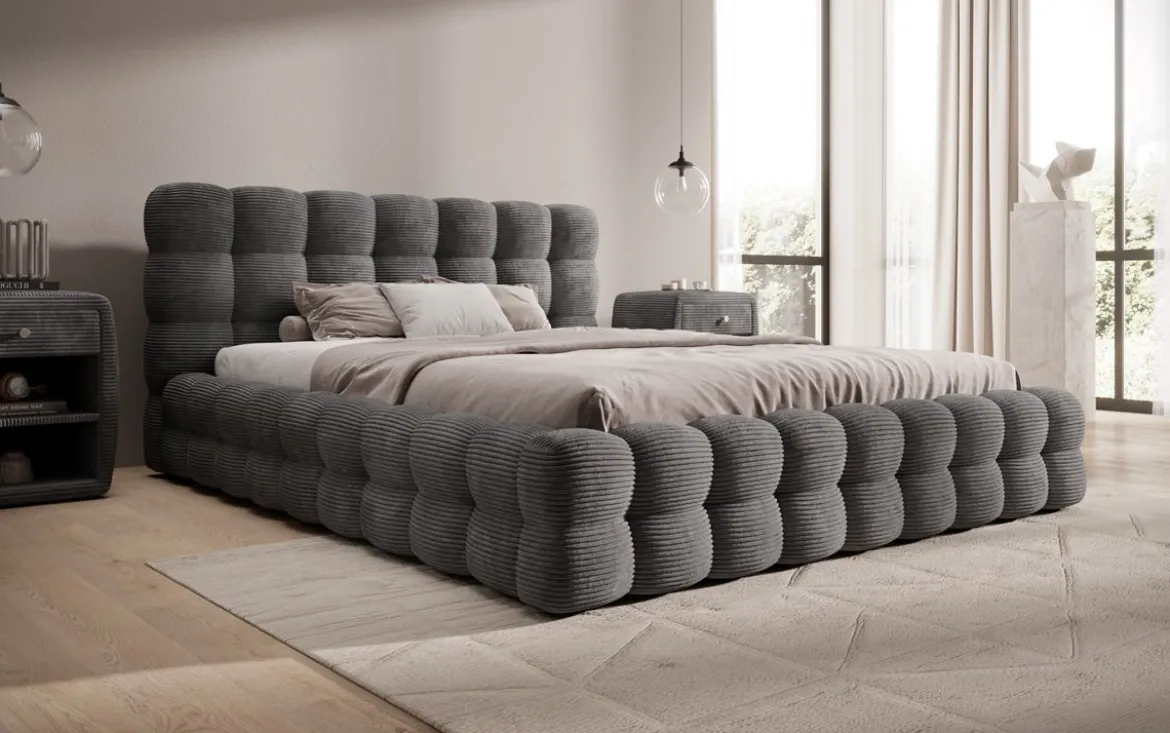 Designer Polsterbett Calimo in Cord mit Stauraum