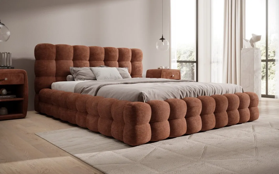Designer Polsterbett Calimo in Cord mit Stauraum