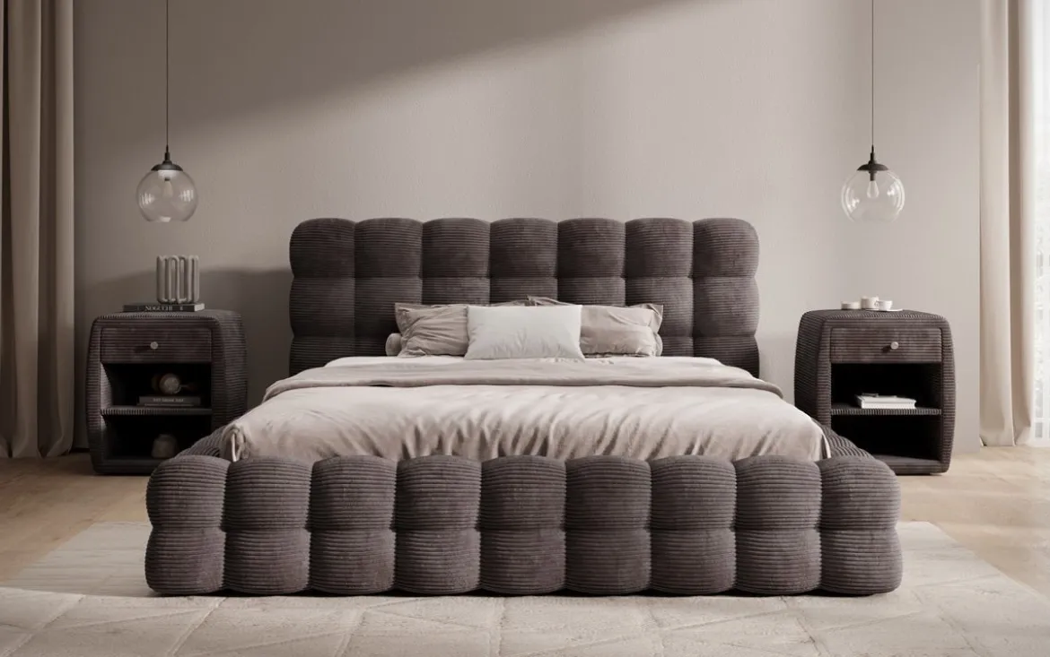 Designer Polsterbett Calimo in Cord mit Stauraum