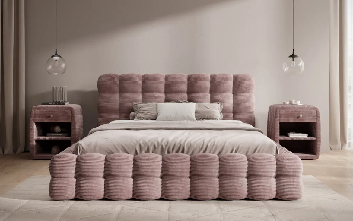 Designer Polsterbett Calimo in Cord mit Stauraum
