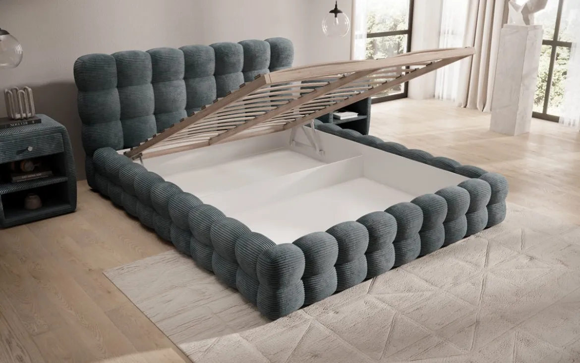 Designer Polsterbett Calimo in Cord mit Stauraum