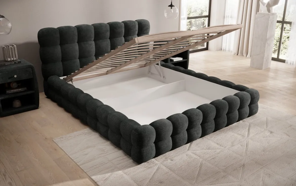 Designer Polsterbett Calimo in Cord mit Stauraum