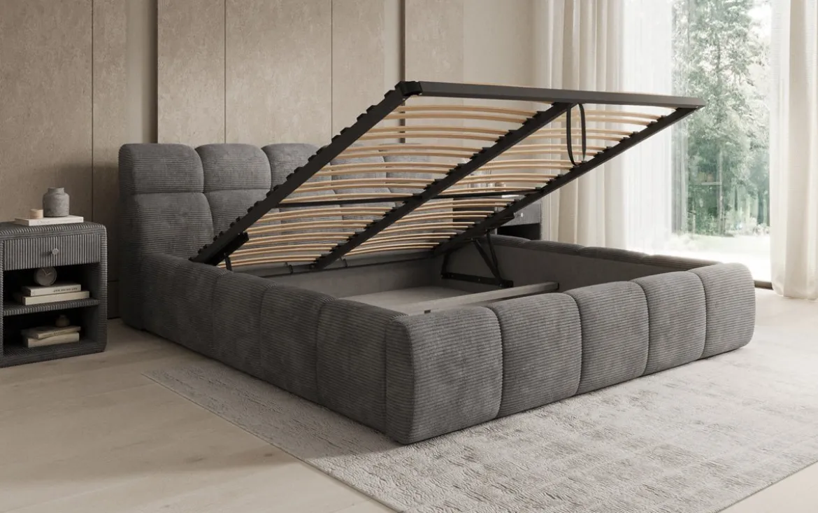 Designer Polsterbett Dallas Cord mit Stauraum
