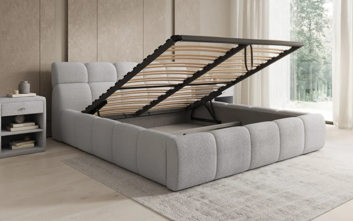Designer Polsterbett Dallas Bouclé mit Stauraum