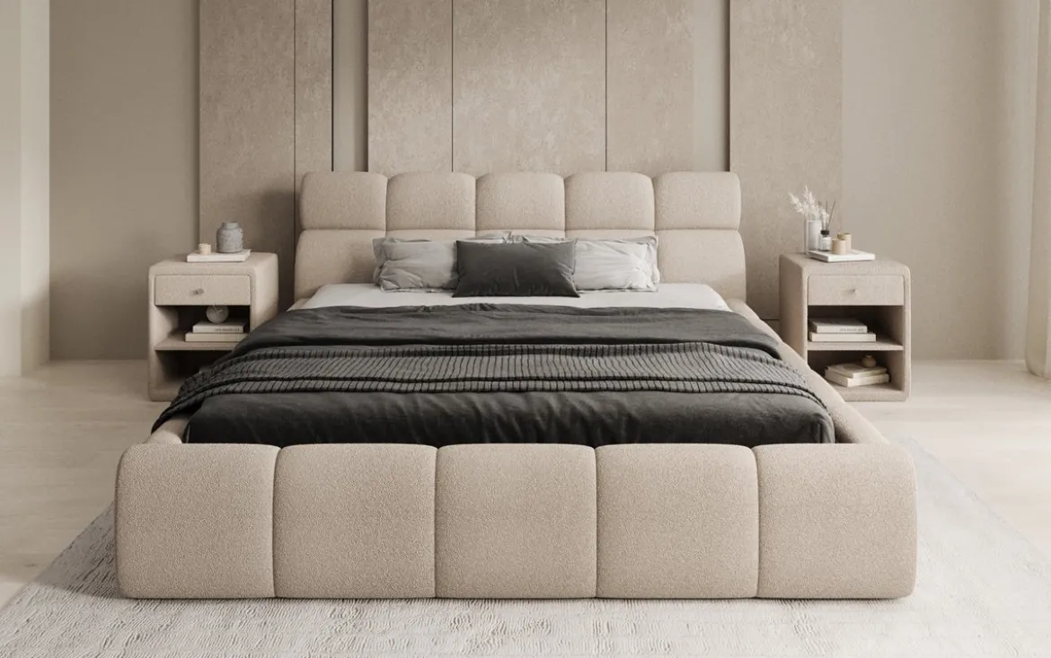 Designer Polsterbett Dallas Bouclé mit Stauraum
