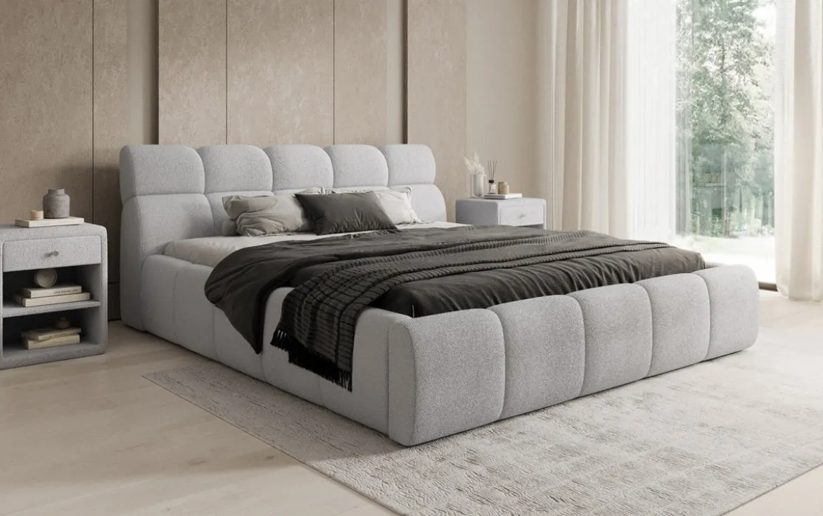 Designer Polsterbett Dallas Bouclé mit Stauraum