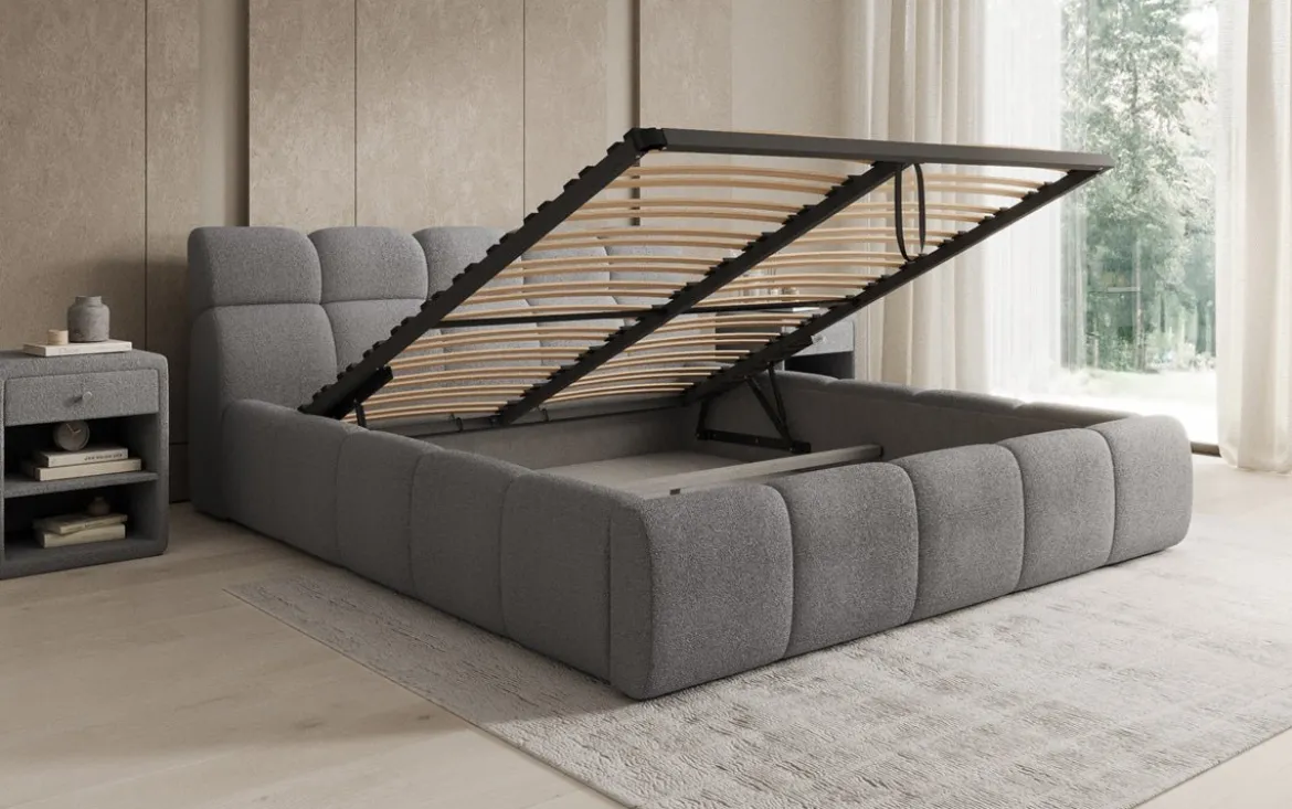 Designer Polsterbett Dallas Bouclé mit Stauraum