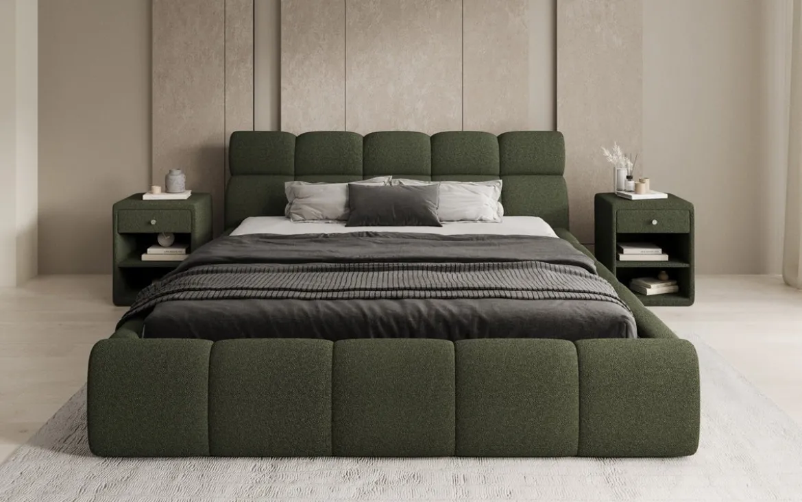 Designer Polsterbett Dallas Bouclé mit Stauraum