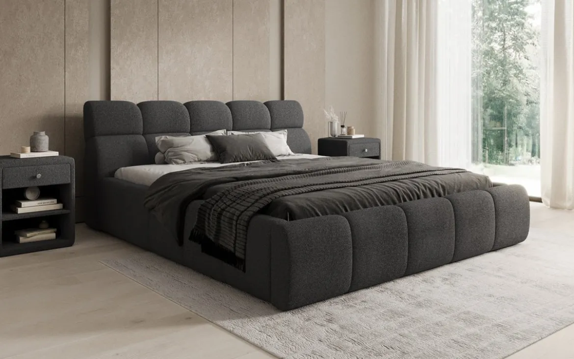 Designer Polsterbett Dallas Bouclé mit Stauraum