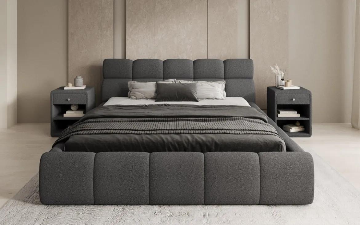 Designer Polsterbett Dallas Bouclé mit Stauraum