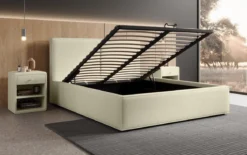 Designer Polsterbett Elara in Bouclé mit Stauraum