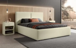 Designer Polsterbett Elara in Bouclé mit Stauraum