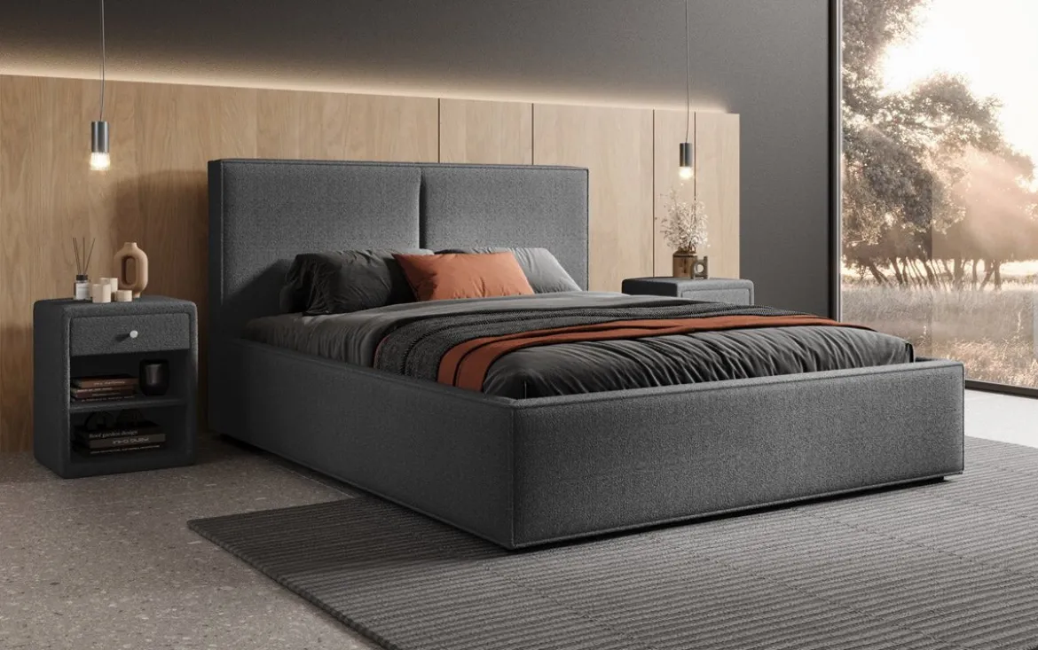 Designer Polsterbett Elara in Bouclé mit Stauraum