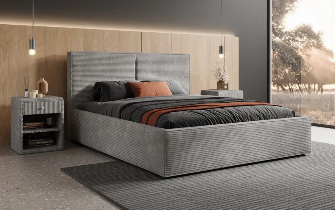 Designer Polsterbett Elara in Cord mit Stauraum