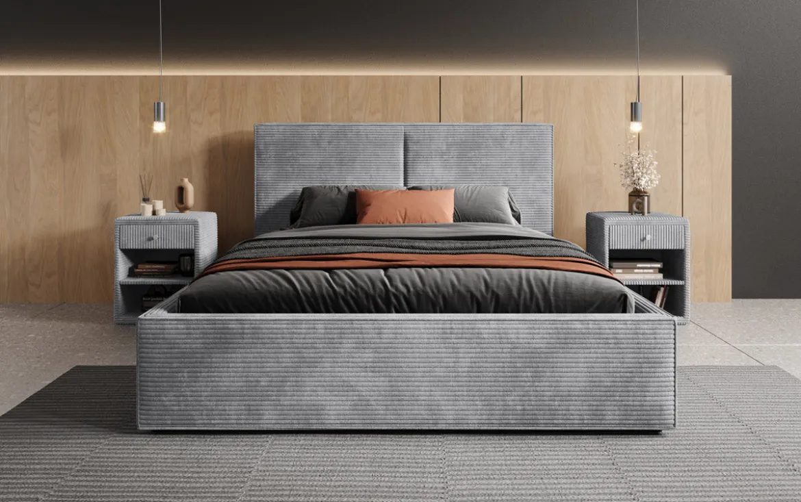 Designer Polsterbett Elara in Cord mit Stauraum