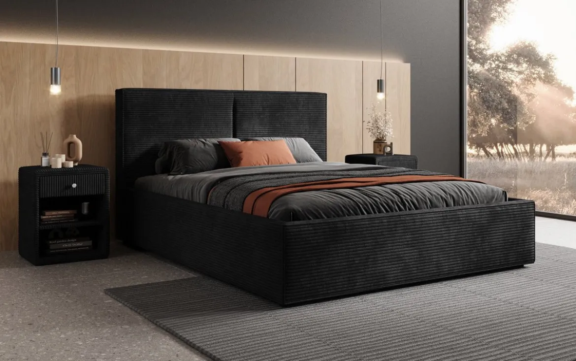 Designer Polsterbett Elara in Cord mit Stauraum