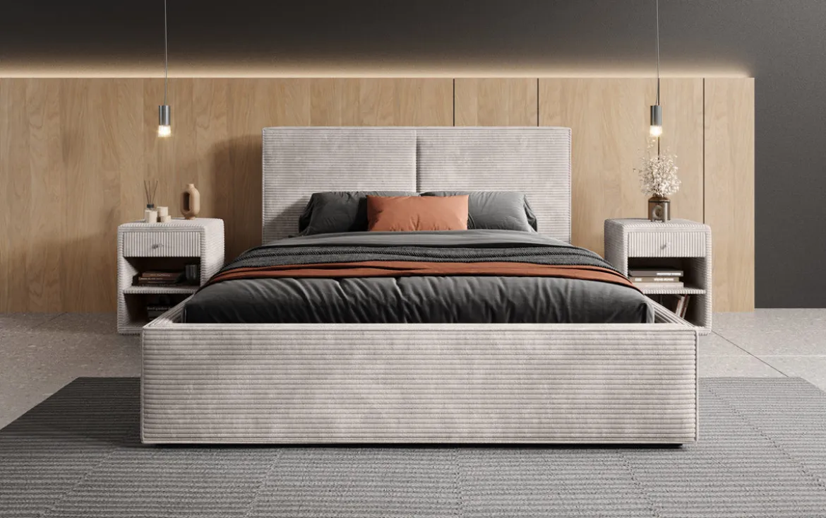 Designer Polsterbett Elara in Cord mit Stauraum