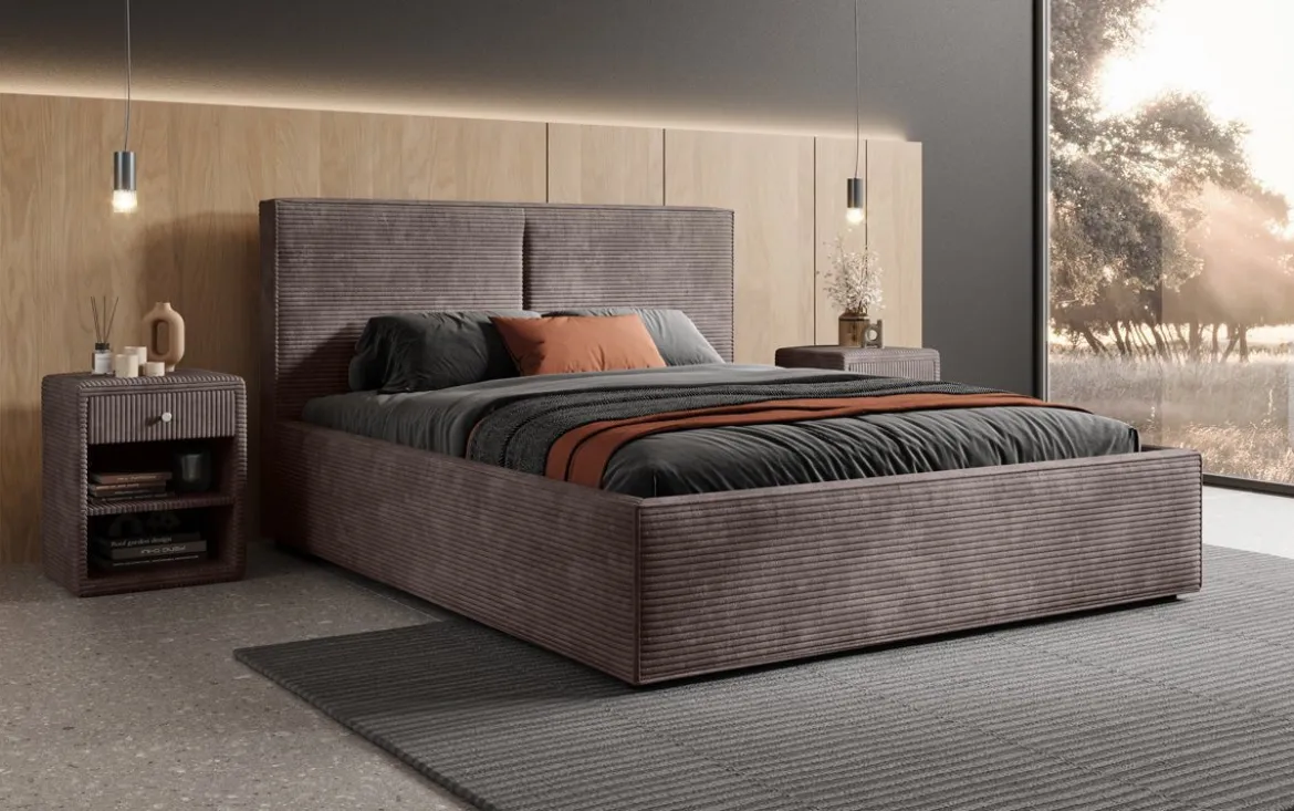 Designer Polsterbett Elara in Cord mit Stauraum
