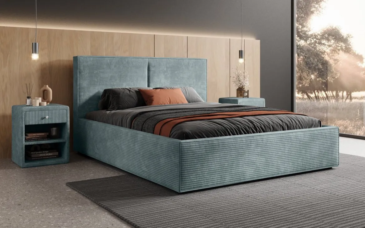 Designer Polsterbett Elara in Cord mit Stauraum