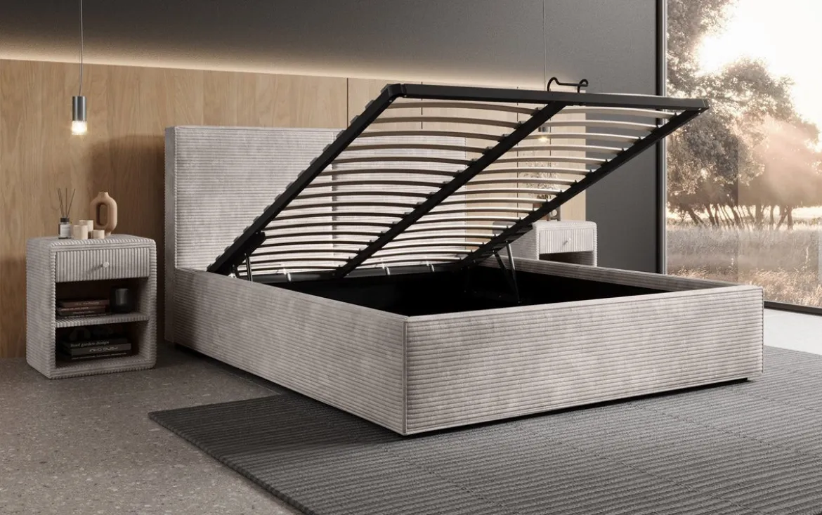 Designer Polsterbett Elara in Cord mit Stauraum
