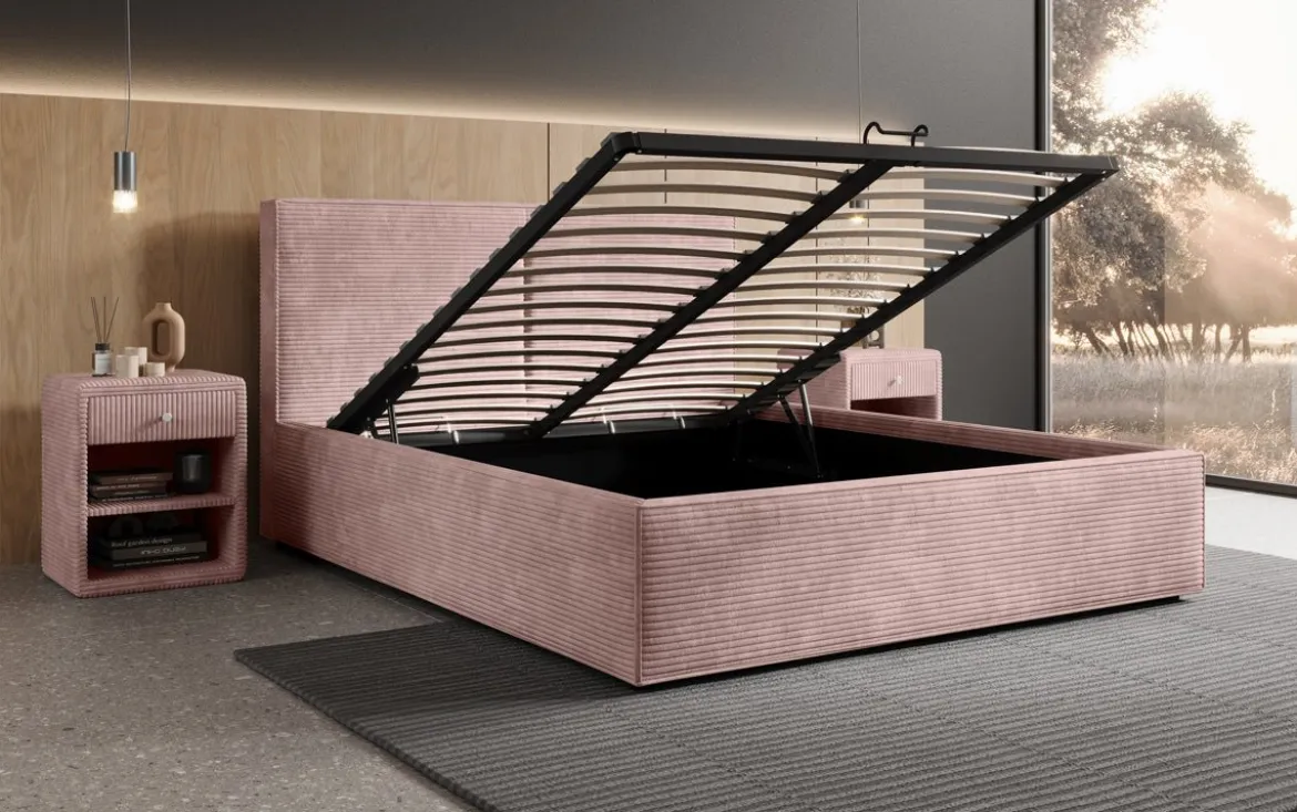 Designer Polsterbett Elara in Cord mit Stauraum