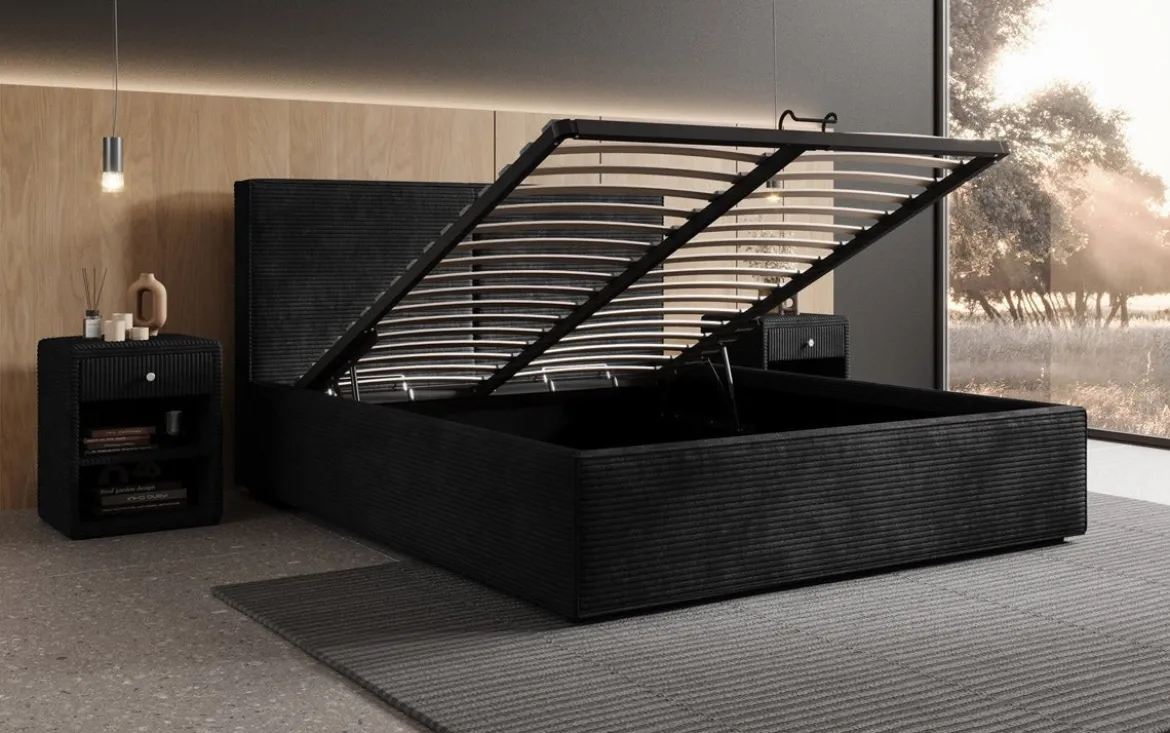 Designer Polsterbett Elara in Cord mit Stauraum