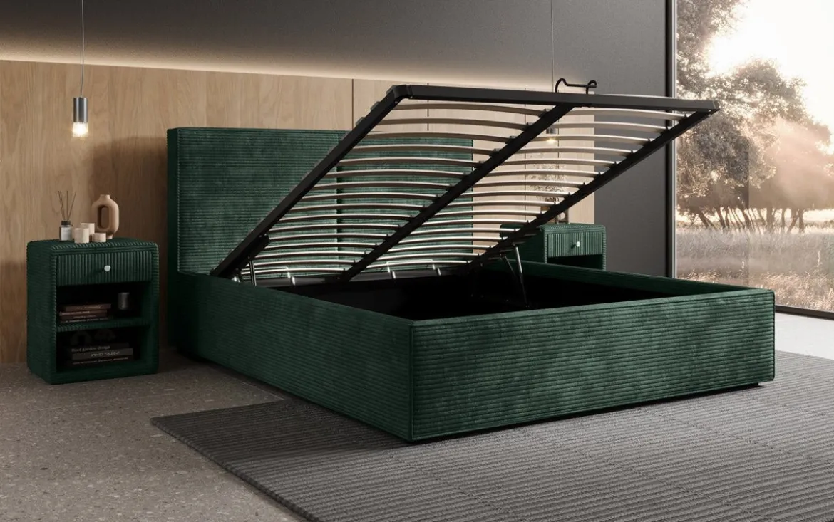 Designer Polsterbett Elara in Cord mit Stauraum