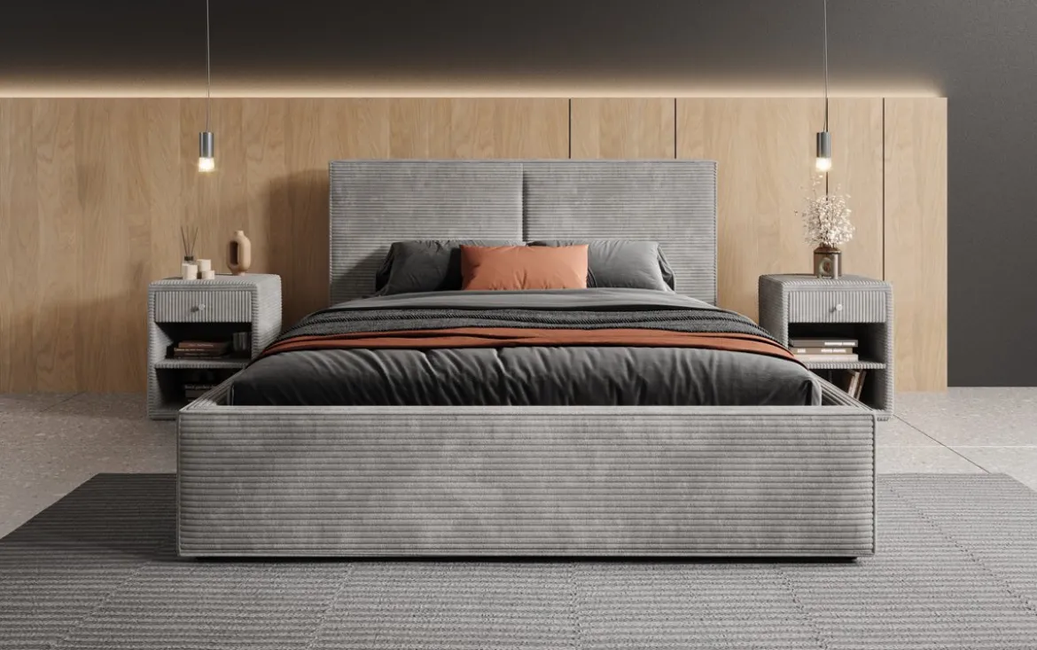 Designer Polsterbett Elara in Cord mit Stauraum