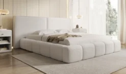 Designer Polsterbett Elise in Teddy Bouclé mit Stauraum
