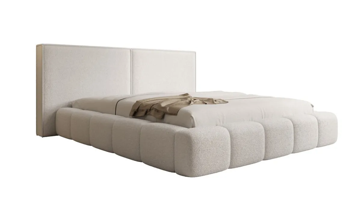 Designer Polsterbett Elise in Teddy Bouclé mit Stauraum