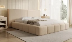 Designer Polsterbett Elise in Teddy Bouclé mit Stauraum