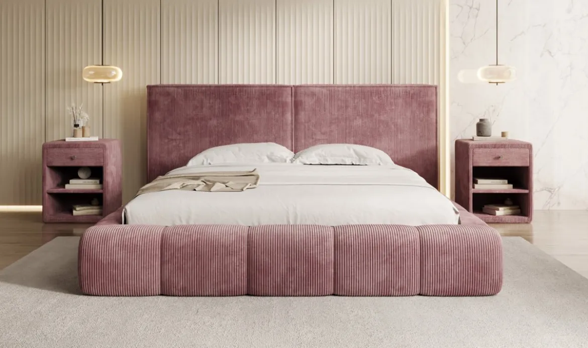 Designer Polsterbett Elise in Cord mit Stauraum