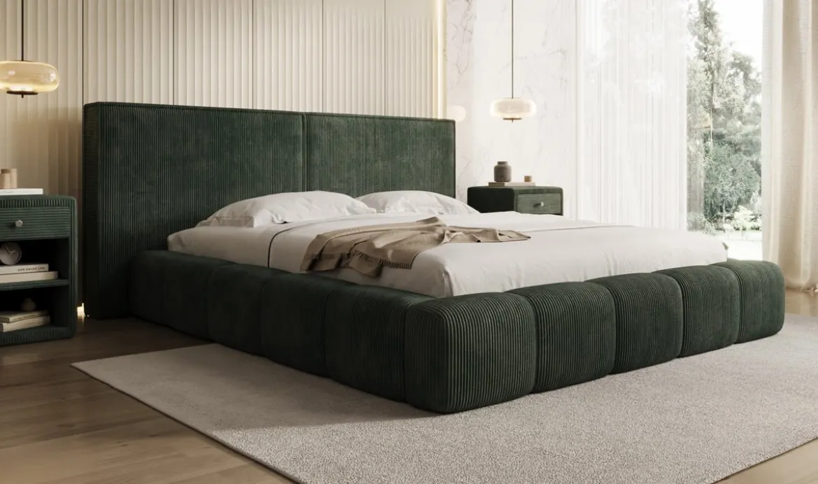 Designer Polsterbett Elise in Cord mit Stauraum