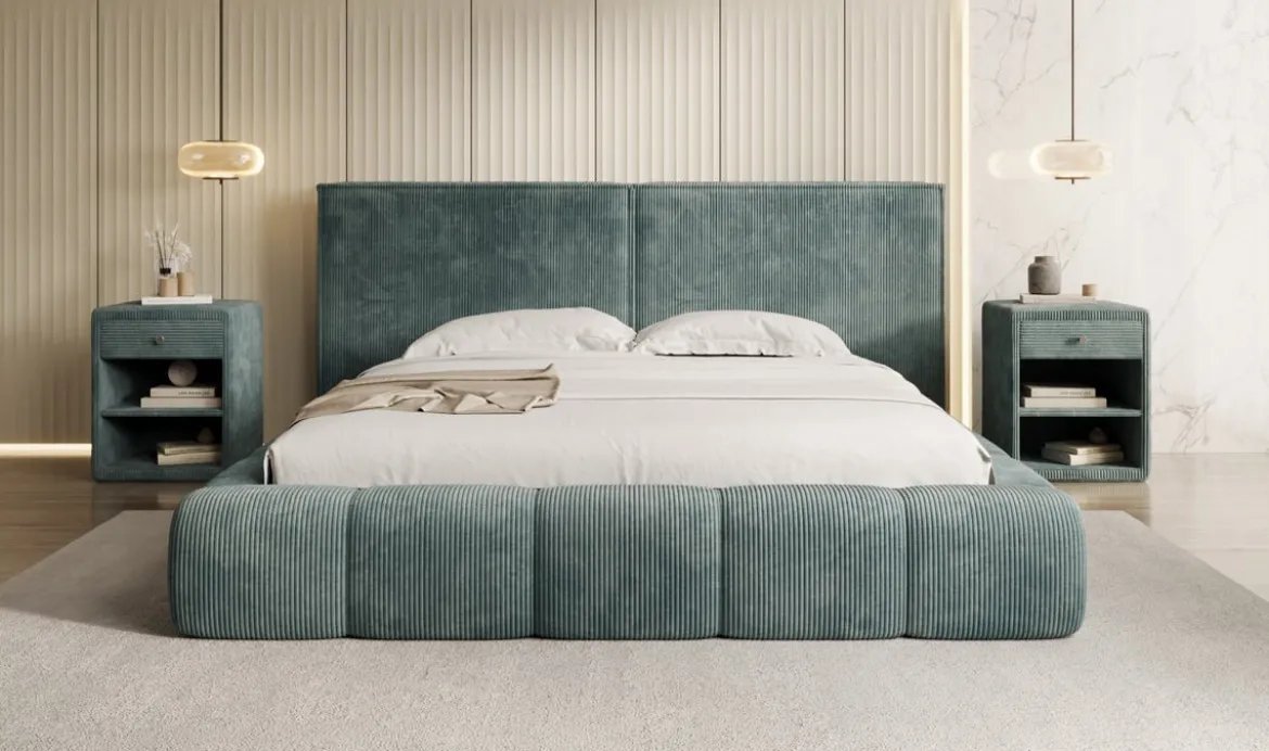 Designer Polsterbett Elise in Cord mit Stauraum