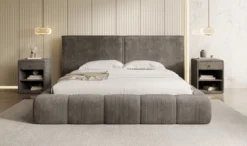Designer Polsterbett Elise in Cord mit Stauraum