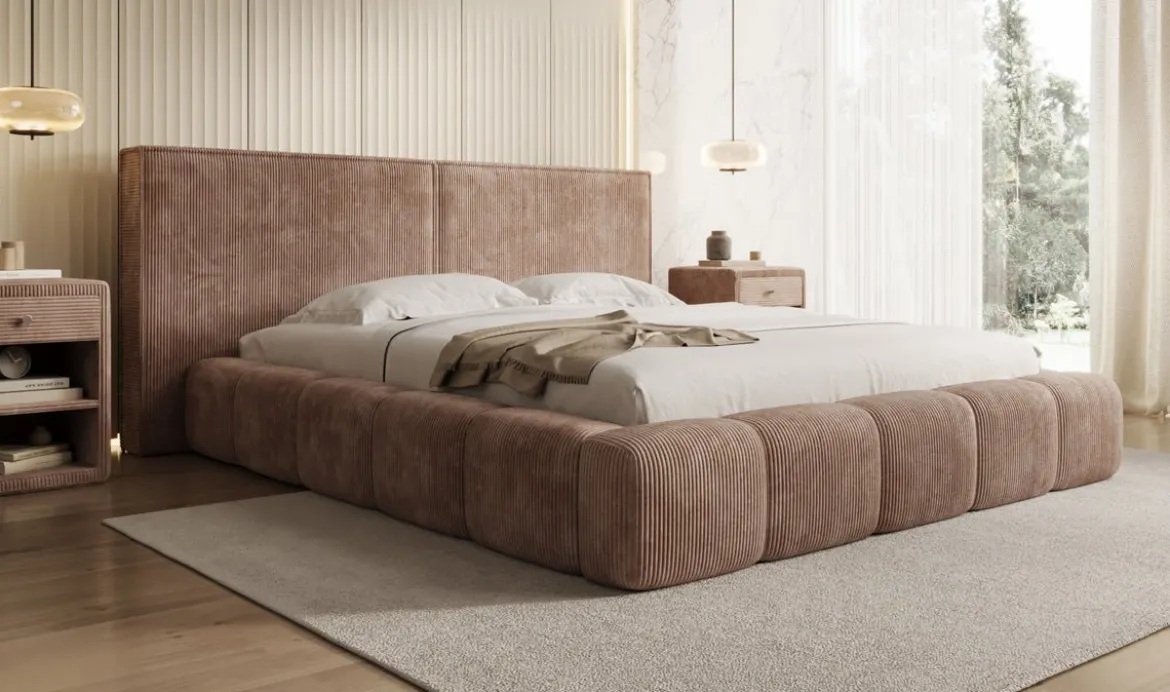 Designer Polsterbett Elise in Cord mit Stauraum