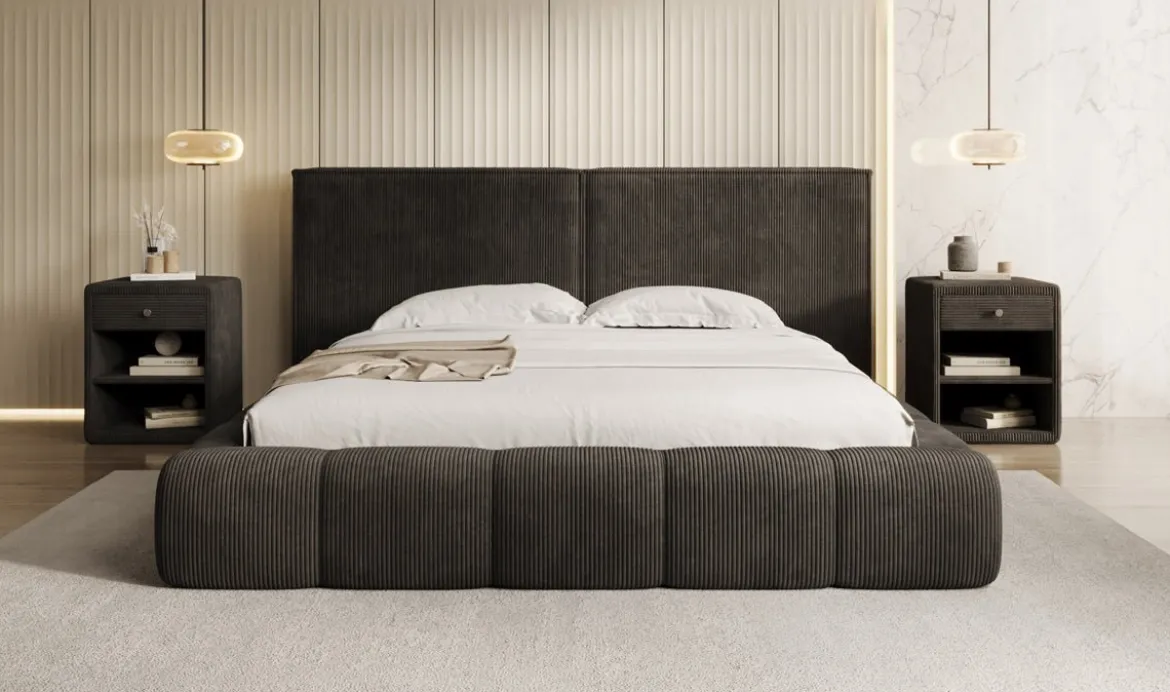Designer Polsterbett Elise in Cord mit Stauraum