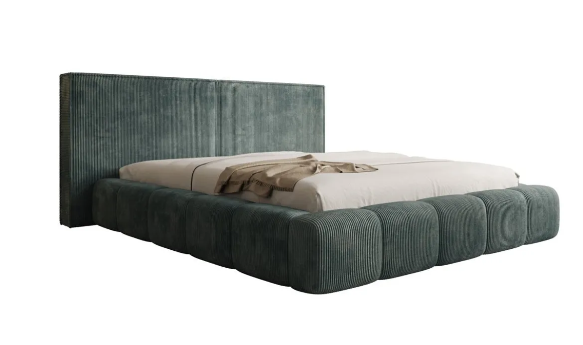 Designer Polsterbett Elise in Cord mit Stauraum